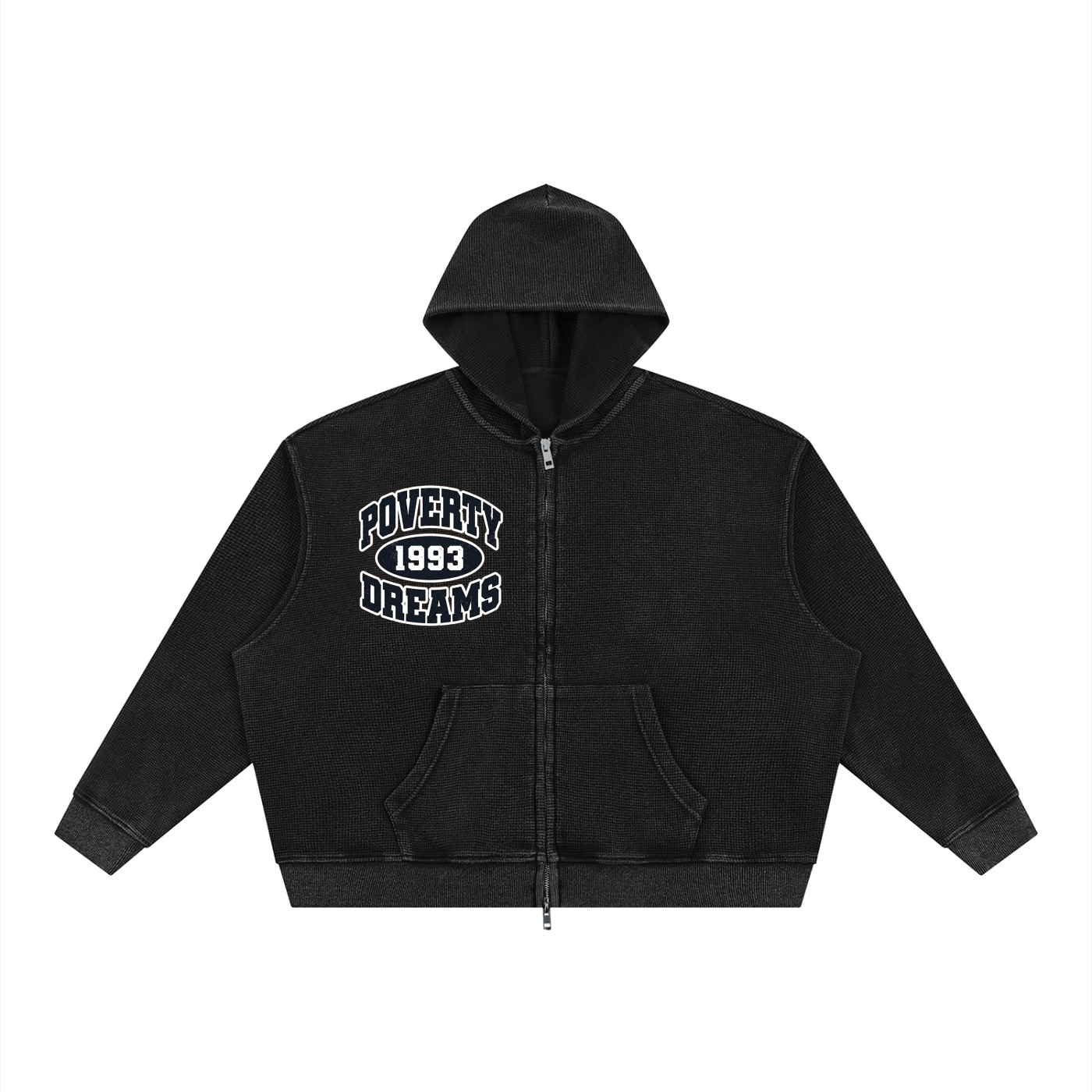 Wash Boxy Waffle Full Zip  93 Hoodie