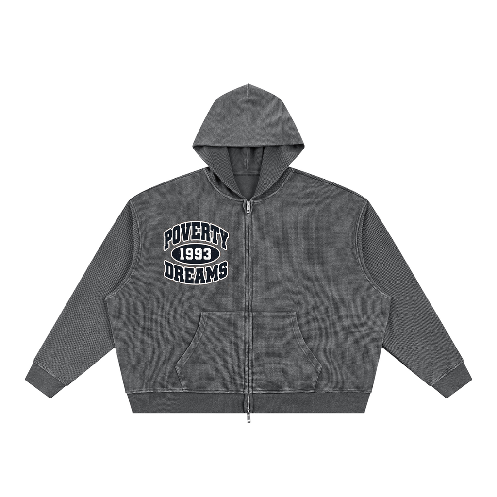 Wash Boxy Waffle Full Zip  93 Hoodie